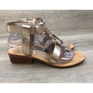 Donald J Pliner Dena Women's Sandal Gold Leather 7.5 Buckle Heel Comfort Summer